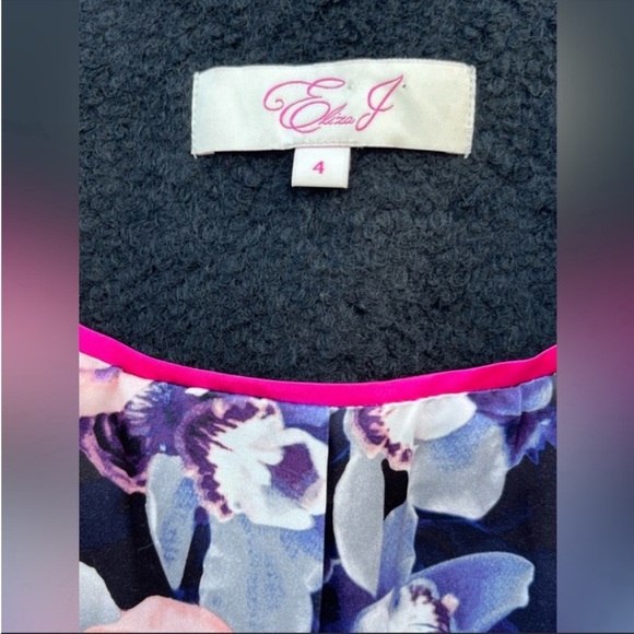 Eliza J black long coat wool blend gold button size 4 - Picture 3 of 8